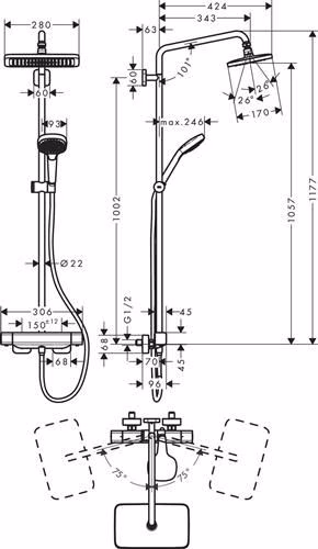 Hansgrohe Showerpipe Croma E 280 1jet chrom mit Brausethermostat