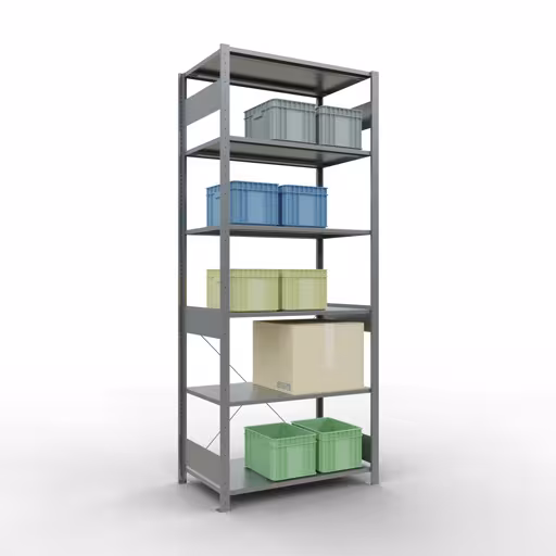 Figura n. 8 dell'articolo scaffale base, scaffale, sistema a innesto MULTIplus85, 2500 x 1000 x 600 mm (AxLxP), 6 ripiani, traversa, zincato del gruppo di prodotti sistema a innesto della marca Schulte Lagertechnik