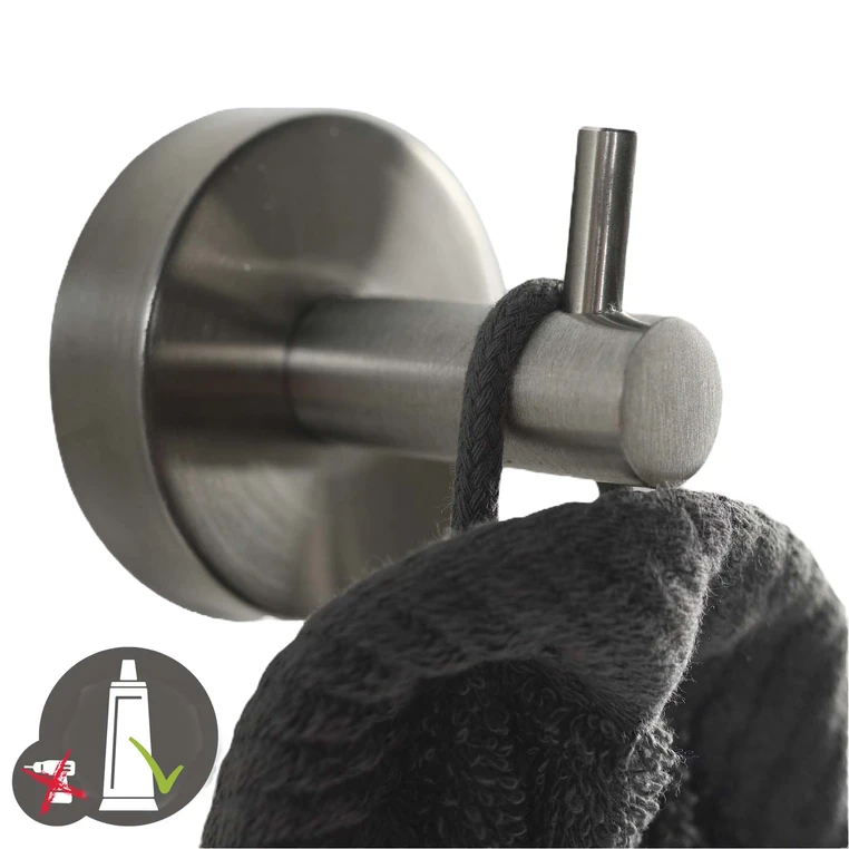 Ohne Text 2179476 Gancio per asciugamano assiale, singolo in acciaio inox - per incollare o forare