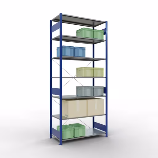 Immagine aggiuntiva dell'articolo Scaffale base, scaffale, sistema a innesto MULTIplus150, 3000 x 1300 x 600 mm (AxLxP), 7 ripiani, traversa, RAL 5010 blu genziana/zincato da scaffale base