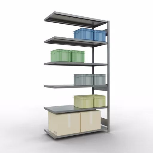 Scaffali aggiuntivi, scaffali, sistema a innesto MULTIplus250, 2500 x 1300 x 600 mm (AxLxP), 6 ripiani, barre longitudinali, zincato della marca Schulte Lagertechnik dalla gamma di prodotti dei sistemi a innesto