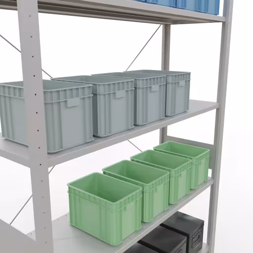 Une autre vue de l'article étagère de base système enfichable 3000x1300x400 mm, type 150 kg, gris clair Une autre vue de l'article étagère de base du système enfichable 3000x1300x400 mm, type 150 kg, gris clair de la catégorie du système enfichable