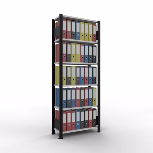 , étagère de bureau, système enfichable MULTIplus85, 2000 x 750 x 300 mm, 6 tablettes, traverse, sans barre d'arrêt, noir/gris clair de Schulte Lagertechnik avec la référence . 36024-S