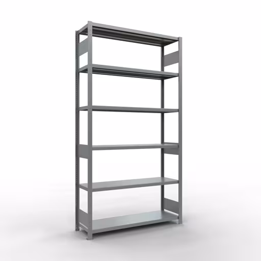 Étagère de base, étagère, système enfichable MULTIplus250, 2500 x 1300 x 400 mm (HxLxP), 6 étagères, barres de longueur, galvanisées, étagère de base, réf. 12941-130-LR