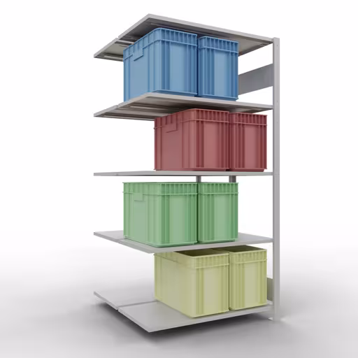 Rayonnage supplémentaire, rayonnage double, système d'étagères MULTIplus150, 2000 x 1000 x (2x500) mm (HxLxP), 2x5 tablettes, barres de longueur, RAL 7035 gris clair de la catégorie rayonnage double avec le GTIN 4004514269973 Rayonnage supplémentaire, rayonnage double, système d'étagères MULTIplus150, 2000 x 1000 x (2x500) mm, 2x5 étagères, gris clair RAL 7035 de la marque Schulte Lagertechnik de la gamme de produits d'étagères