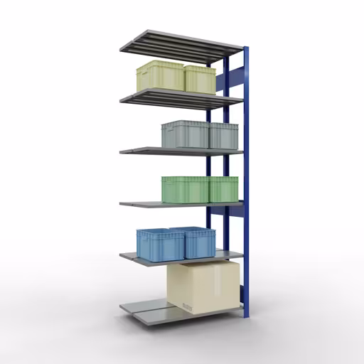 Représentation supplémentaire de l'article étagère supplémentaire, étagère double, système d'étagères enfichables MULTIplus150, 2500 x 1000 x (2x300) mm, 2x6 étagères, RAL 5010 bleu gentiane à partir d'étagères doubles