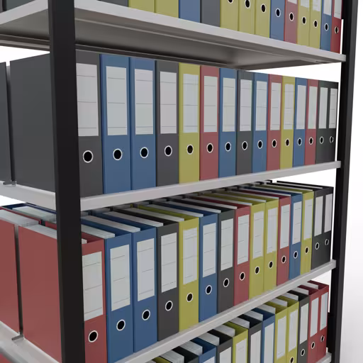 Représentation supplémentaire de l'article, étagère de bureau, système enfichable MULTIplus150, 1800 x 1300 x 600 mm, 5 tablettes, barres longitudinales, noir/gris clair du système enfichable