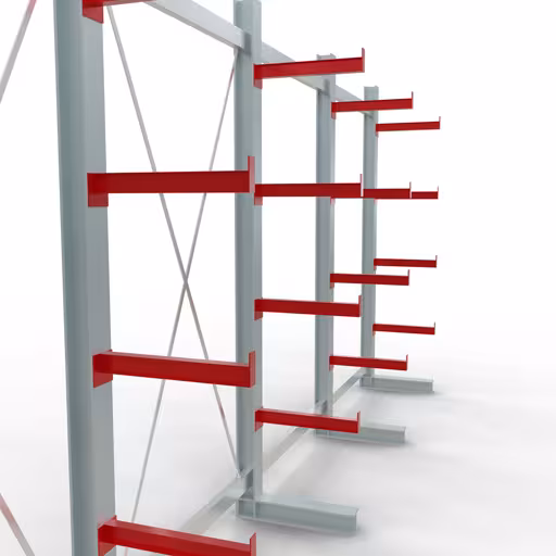 Weitere Ansicht des Artikels K 3000 Komplettregal, einseitig, 2500 x 5200 x 500 mm, RAL 7001 / RAL 3000, 5 Lagerebenen aus der Kategorie Kragarmregale