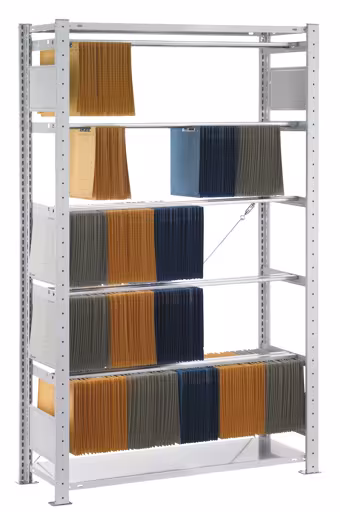 Grundregal, Steck-Pendelhefterregal "Elba/Leitz", 1800 x 1000 x 350 mm (HxBxT), RAL 7035 lichtgrau, 5 Pendelstangen von der Marke Schulte Lagertechnik aus der Produktreihe Büroregale