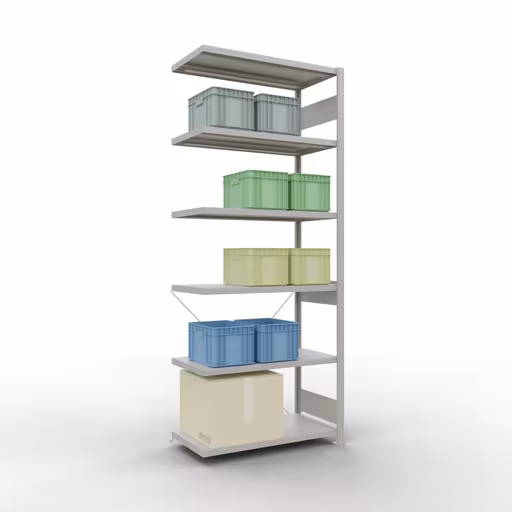 Image supplémentaire de l'article Rayonnage complémentaire, rayonnage à étagères, système enfichable MULTIplus250, 2500 x 1000 x 500 mm, 6 tablettes, traverse, RAL 7035 gris clair Représentation supplémentaire de l'article, système d'étagères MULTIplus250, 2500 x 1000 x 500 mm, 6 étagères, gris clair RAL 7035