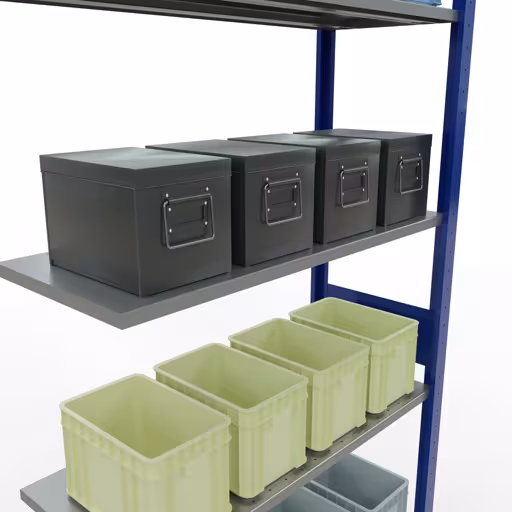 Scaffali aggiuntivi, scaffali, sistema a innesto MULTIplus150, 3000 x 1000 x 400 mm (AxLxP), 7 ripiani, barre longitudinali, RAL 5010 blu genziana/zincato di Schulte Lagertechnik della categoria Sistemi a innesto