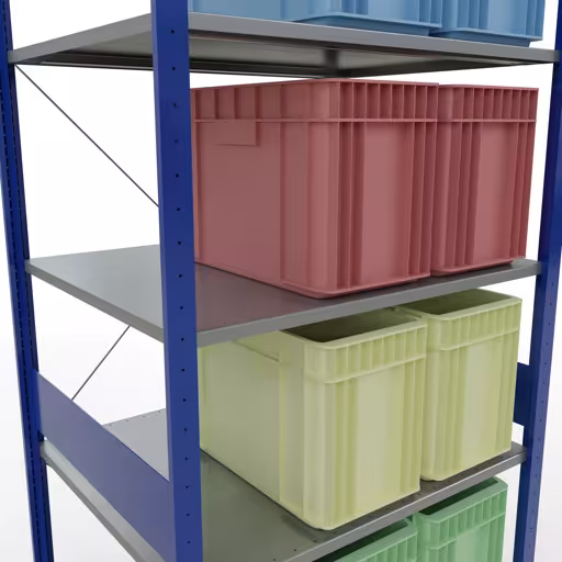 Image supplémentaire de l'article Étagère de base, étagère, système enfichable MULTIplus150, 3000 x 1000 x 800 mm (HxLxP), 7 étagères, traverse, RAL 5010/galvanisé Image supplémentaire de l'article Étagère de base, étagère, système enfichable MULTIplus150, 3000 x 1000 x 800 mm, 7 étagères, traverse, RAL 5010/galvanisé à partir de l'étagère de base