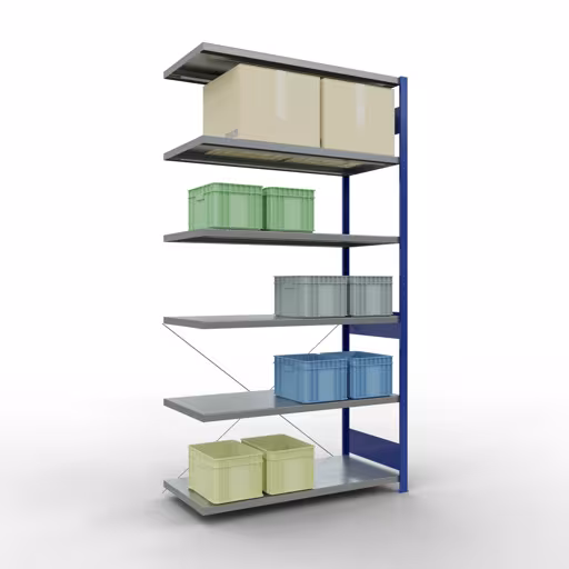 Figure n° 12 de l'article étagère complémentaire, étagère à étagères, système enfichable MULTIplus250, 2500 x 1300 x 600 mm, 6 étagères, RAL 5010 bleu gentiane/galvanisé du groupe de produits système enfichable de la marque Schulte Lagertechnik