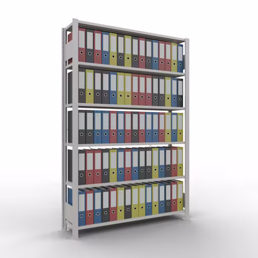 Scaffale base, scaffale per ufficio, sistema a innesto MULTIplus85, 2000 x 1300 x 300 mm (AxLxP), 6 ripiani, traversa, senza barra di arresto, grigio chiaro della marca Schulte Lagertechnik dal programma scaffali per ufficio