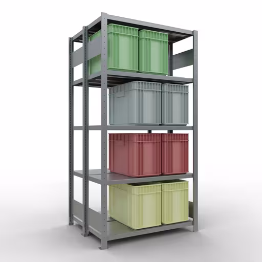 Étagère de base, étagère double, système d'étagères MULTIplus250, 2000 x 1000 x (2x400) mm (HxLxP), 2x5 étagères, barres de longueur, galvanisées avec le GTIN 4004514262028 Étagère de base, étagère double, étagère, système enfichable MULTIplus250, 2000 x 1000 x (2x400) mm, 2x5 étagères, galvanisées de Schulte Lagertechnik avec le réf. 17940