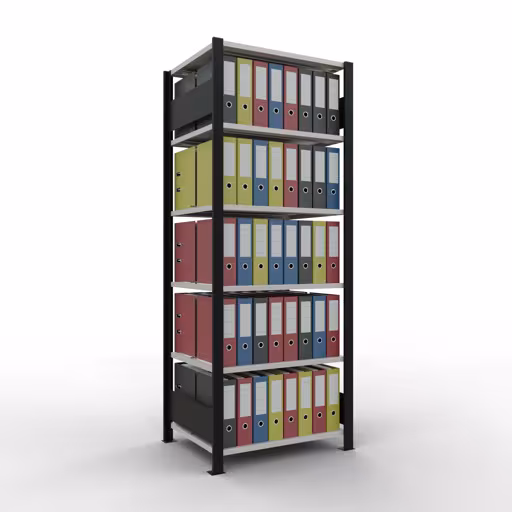 Figure n° 12 de l'article, étagère de bureau, système enfichable MULTIplus150, 2000 x 750 x 600 mm, 6 étagères, avec butée centrale, noir/gris clair du groupe de produits étagères de bureau de la marque Schulte Lagertechnik