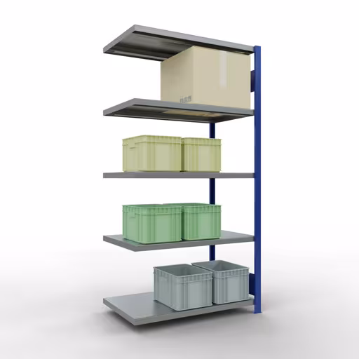 Image du produit n° 15 de l'article Rayonnage complémentaire, rayonnage à étagères, système enfichable MULTIplus250, 2000 x 1000 x 600 mm, 5 étagères, barres de longueur, RAL 5010 bleu gentiane/galvanisé Figure n° 15 de l'article, système d'étagères enfichables MULTIplus250, 2000 x 1000 x 600 mm, 5 étagères, RAL 5010 bleu gentiane/galvanisé du groupe de produits système enfichable de Schulte Lagertechnik