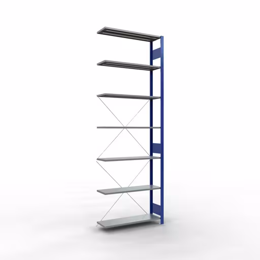 Immagine del prodotto n. 13 dell'articolo scaffale aggiuntivo, sistema a innesto per ripiani MULTIplus150, 3000 x 1000 x 300 mm, 7 ripiani, RAL 5010/zincato della gamma di prodotti per sistemi a innesto della marca Schulte Lagertechnik