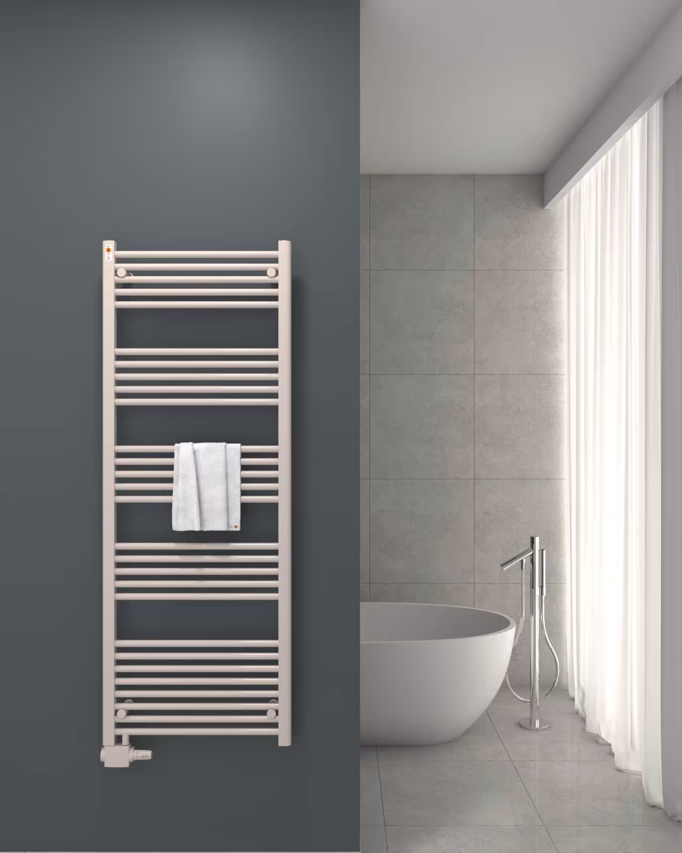 Radiatore di ricambio da bagno MERT bianco dritto, attacco centrale sfalsato in basso a sinistra o a destra, radiatore di ricambio, articolo n. 1-60x160-AU-50