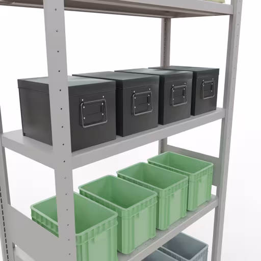 Figura n. 14 dell'articolo scaffale base, scaffale, sistema a innesto MULTIplus330, 3000 x 1000 x 400 mm (AxLxP), 7 ripiani, barre longitudinali, RAL 7035 grigio chiaro del gruppo di prodotti sistema a innesto della marca Schulte Lagertechnik